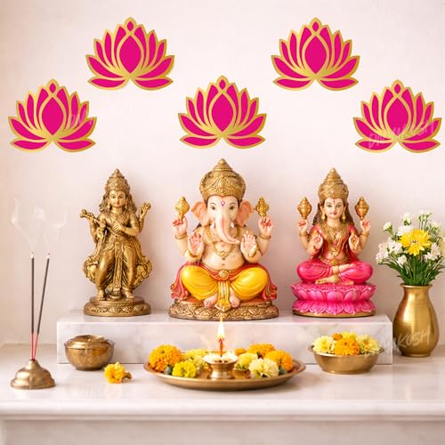 Image of Divyakosh Pink Lotus Wall Stickers for Wall Decor (12 Pieces, 3x3.5 Inch) | Peel & Stick Lotus Stickers for Home & Festive Decor | Puja Backdrop Decoration, Mandap, Temple Decor