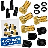 HiLo sports Presta Valve Adapter [Pack of 4 + 8 Caps] Including Valve Caps & Additional Sealing Sing