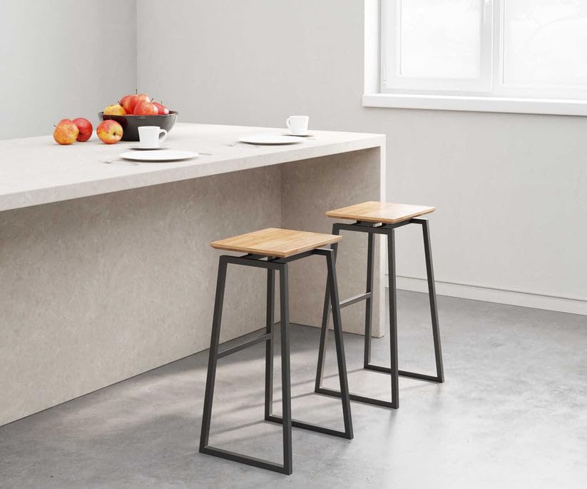 Bar Stool Set of 2 with Solid Wood Seat & Metal Frame | Counter Height Bar Chairs for Kitchen Island, Breakfast Counter, Café, Pub & Restaurant (Set of 2)-image-12