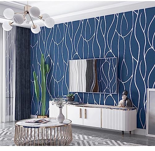 mwpqbd Deerskin Velvet Non-self-Adhesive Nordic Geometric Pattern Lines Modern Simple Fashion Living Room TV Background Wall Non-Woven Wallpaper (Sapphire Blue Wallpaper 3366-7)