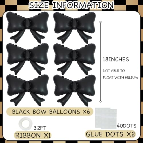 Image of 6 Pieces Bow Balloons, Black Matte Metallic Foil Bow Balloon for Men Women Boys Girls Bowtie Theme Birthday Party, Wedding Bridal Shower, Black Party Decorations, Balloon Garland Accessories