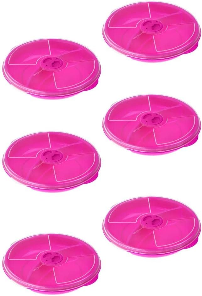 YBM HOME Microwave Food Storage Tray with Cover, 2 Section/Compartment Divided Plates with Vented Lid for Food Heating - Pink, 3 Pack