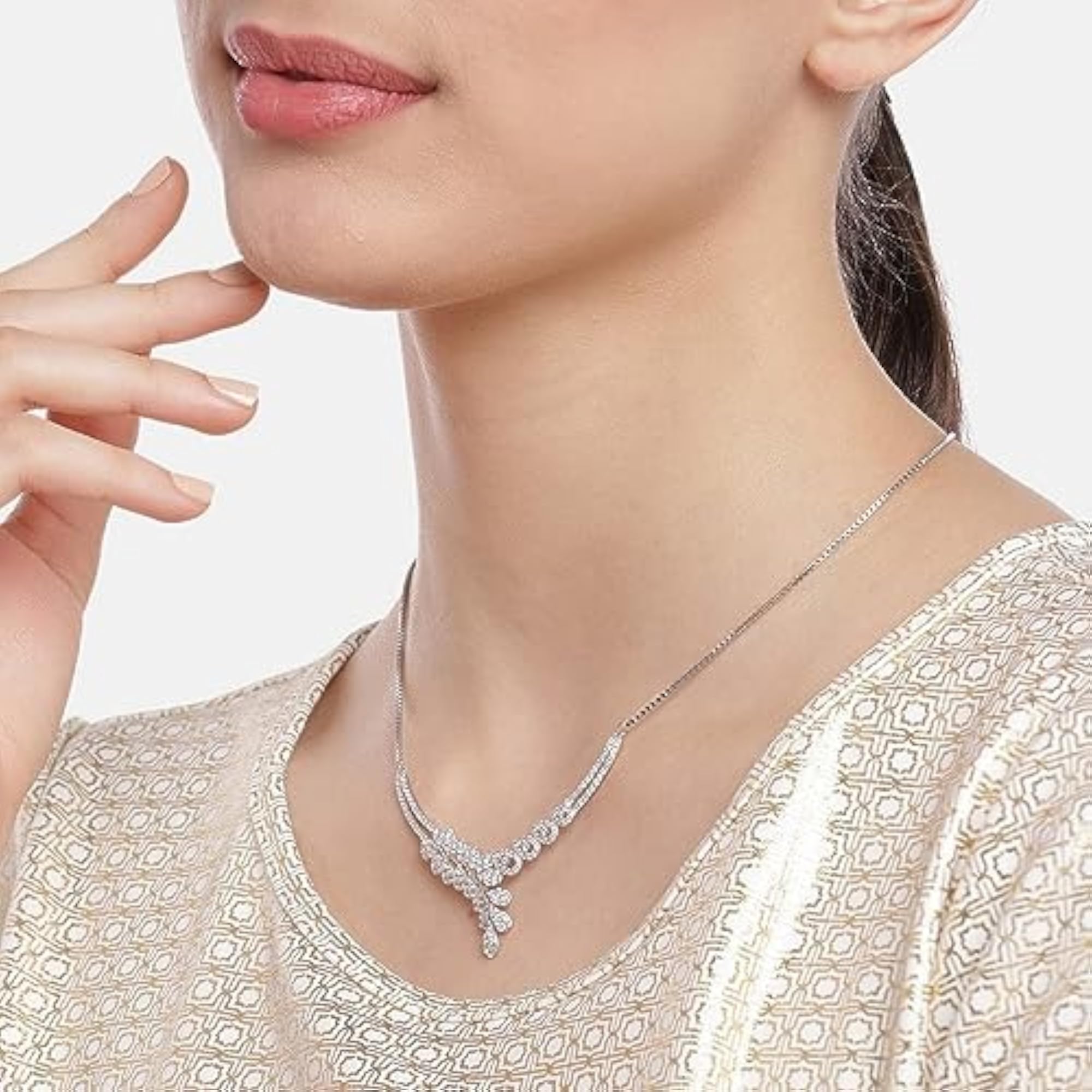 925 Sterling CZ Circular Rhodium Plated Necklace