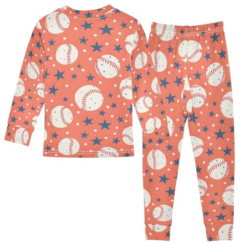 ALAZA Baseball Star Polka Dot Pajamas Long Sleeve Sleepwear 2-Piece Pajama Set2