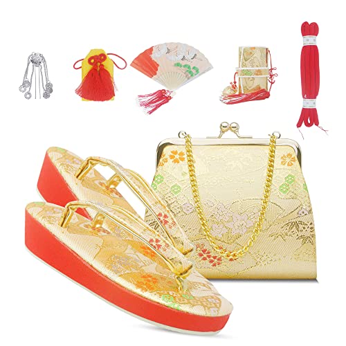 [NISHIORI] 七五三 四つ身 用 高級 筥迫セット 7点セット 6色 赤 黒 金 緑 白 ピンク (GOLD)