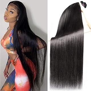 9A Grade Brazilian 3 Bunldes Long Silky Straight Human Hair Bundles (40 40 40 inches) for Black Women Msgem 100% Unprocessed Brazilian Virgin Human Hair Straight Weaves Bundles Extensions