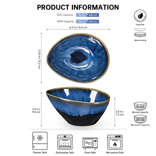 Unicasa Ceramic Salad Bowls Set Of 4 - Angled Serving Bowls 20 Oz For Pasta, Soup, Fruit, And Ice Cream - Ideal For Home, Restaurant, And Parties, Great Housewarming Gifts (Deep Blue) #TOP1