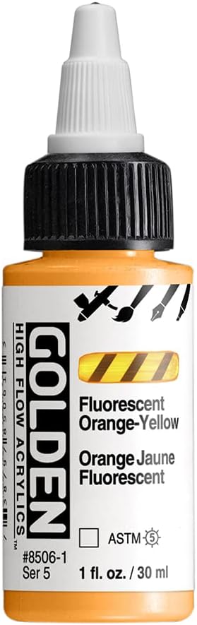 GOLDEN High Flow Acrylics, Fluorescent Orange-Yellow, 1 fl. oz. / 30 ml Bottle