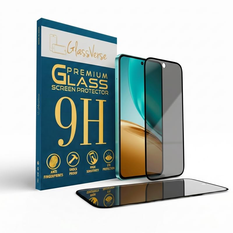 Image of GlassVerse Ultra Privacy Tempered Glass For Realme 14T 5G (Pack Of 2) with Free Installation Kit. Edge To Edge. (In-Screen FingerPrint Lock will not work with the Privacy Guard) - 6.67 inch