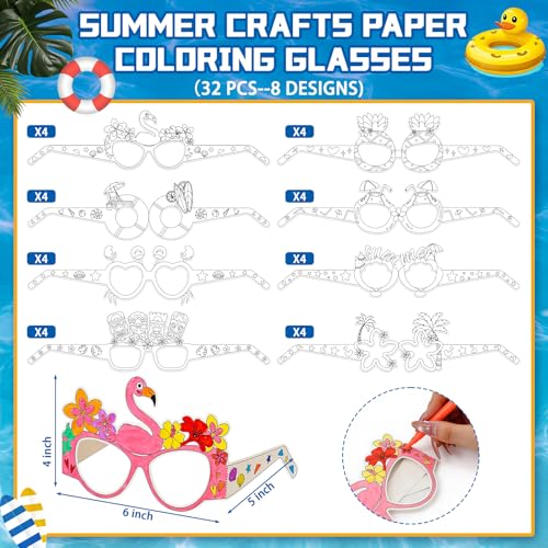 32Pcs Summer Craft Coloring Glasses Bulk Hawaiian Luau Art Craft for Kids by MUOUAKATE - Used condition - Image 2