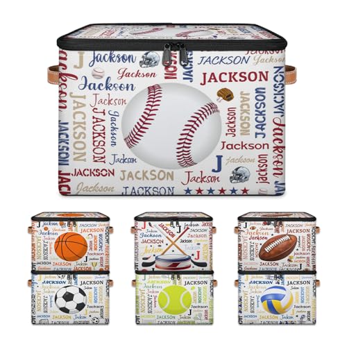 Fragtreess Custom Sports Theme Storage Bins with Zipper Lid,Personalized Fabric Lidded Storage Baskets Boxes for Kids Boys,Foldable Cubes Clothes Organizer Container