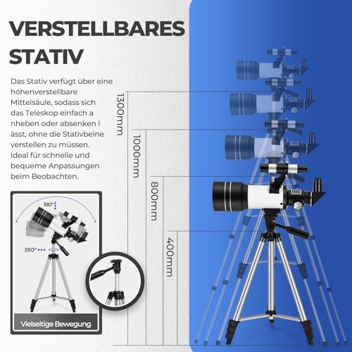 ESAKO Teleskop für Kinder & Einsteiger, 70mm Blende Tragbares Teleskop Astronomisches...