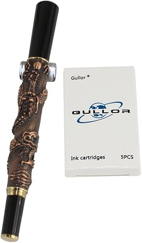 Vista 10 de Gullor Chinese Dragon Golden Basso-relievo Fountain Pen with Original pen box and 5 color Ink Cartridges