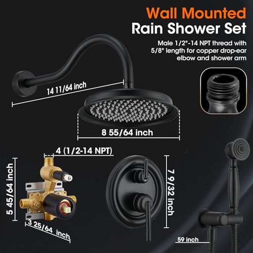Image of Rainfall Shower System Shower Faucet Set, Luxury, Antique, Matte Black