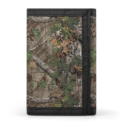 Camouflage Trees Trifold Wallets for Men with ID Window Thin Card Holder with Zipped Coin Pocket and Keychain