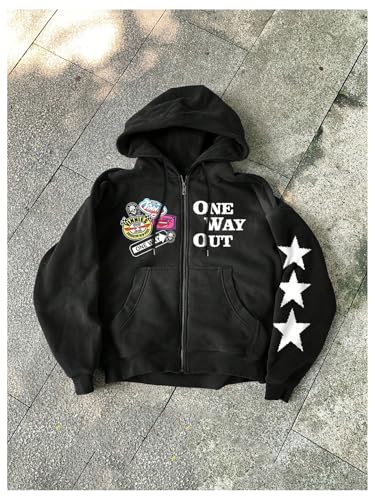 Men's Graphic Hoodie Zip Up Sweatshirt Coat Vintage Long Sleeve Hooded Sweatshirt Jacket Streetwear3