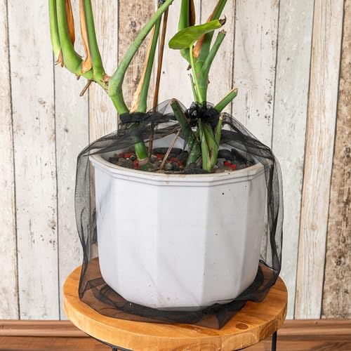 Kindersicherung für Zimmerpflanzen, 2 Stück, für bis Ø 50 cm Blumentöpfe, in Schwarz, aus Nylon, Pflanzenschutz Netz Babysicherung gegen Erde, Dünger, Topf Abdeckung hindert nicht beim Pflanzen gießen