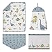 Sweet Jojo Designs Watercolor Dinosaur Dino Baby Boy Crib Bedding Set Infant Nursery Room Blanket Fitted Sheet Skirt Diaper Stacker 4p Green Blue White Modern Nature Jurassic Animal Tracks Footprint