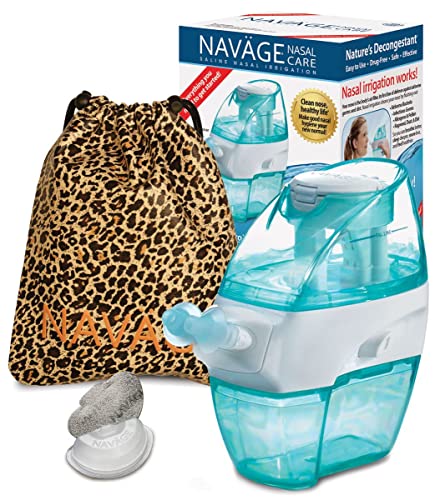 Navage Nasal Care Starter Bundle: Nose Cleaner and 20 SaltPod Capsules with Leopard Travel Bag