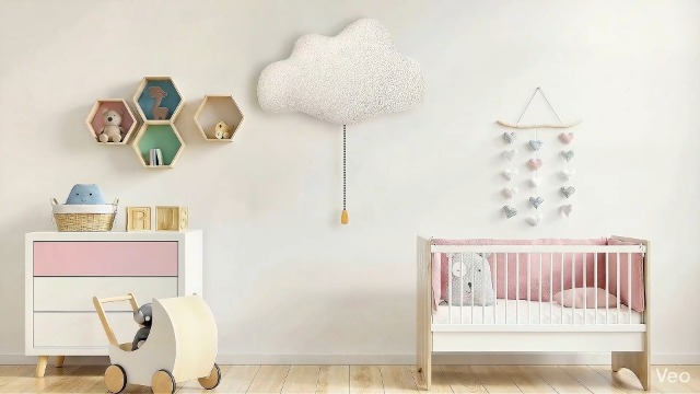 Image of Aurelema Fluffy Cloud Night Light Wall Lamp Sleeping Nursery Lighting Cute Floating Battery Operated Hanging Lamp for Baby Boys Girls Bedroom Room Nursery Wall Decorations