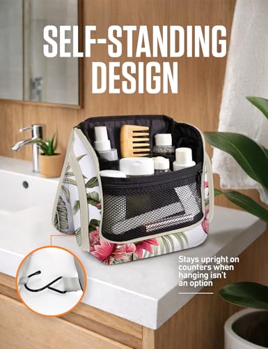 Image of VENTURE 4TH Hanging Travel Toiletry Bag, 17 Compartments - Pink Flamingo | Hangs on rails, hooks or doors; stands upright too. Removable TSA pouch. Water-resistant 900D Nylon, reinforced stitching.