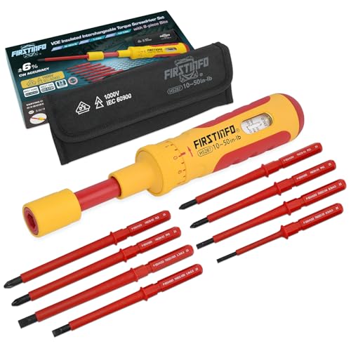 FIRSTINFO H5287 VDE Interchangeable Insulated Torque Screwdriver Set 10~50 in-lbs, Including 8 Blade Bits