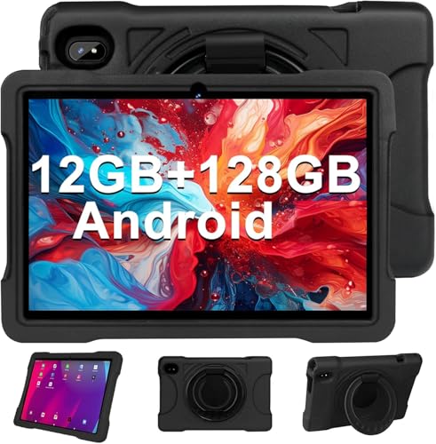 Dghrti Tablet 10 Pulgadas Andorid 12GB+128GB+1TB TF Tablet Familiar, WiFi 5G+2.4G, Cores 2.0Ghz, Bluetooth 5.0, 6000mAh, 8 Cores, 8MP+5MP, con Funda EVA(Negro)