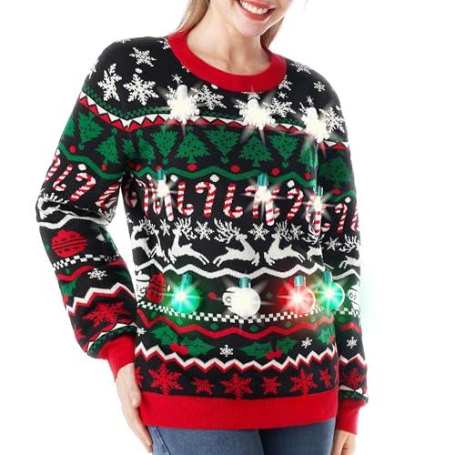 Ya en mundofriki.es: Giggling Getup Suéter feo de Navidad LED, bombillas integradas para hombres y mujeres, Negro -, Large
