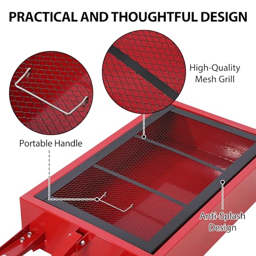 Image of 20 Gallon Oil Drain Pan Oil Drain Tank, 76L Low Profile Oil Drain Pan, Large Capacity Oil Change Pan with Manual Pump & T Foldable Hand and Wheels, 8FT Hose Oil Drain Cart for Car, SUV, Trucks