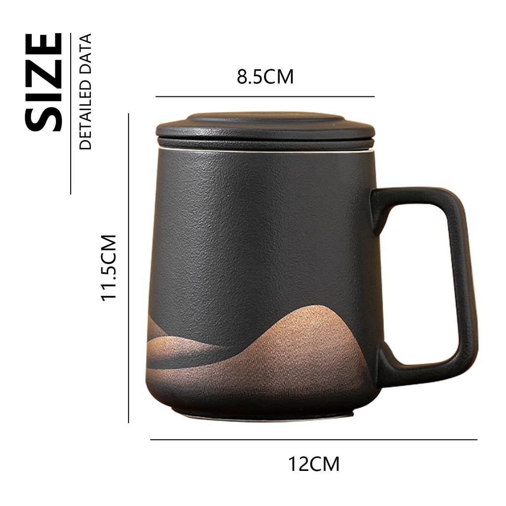 Générique Tasse à Thé avec Couvercle Et Filtre, en Céramique pour Infuser Le Thé en Vrac, Dune Capacité De 360 ​​ML, émail Noir Mat Fait Main, Idéale pour Offrir (White)