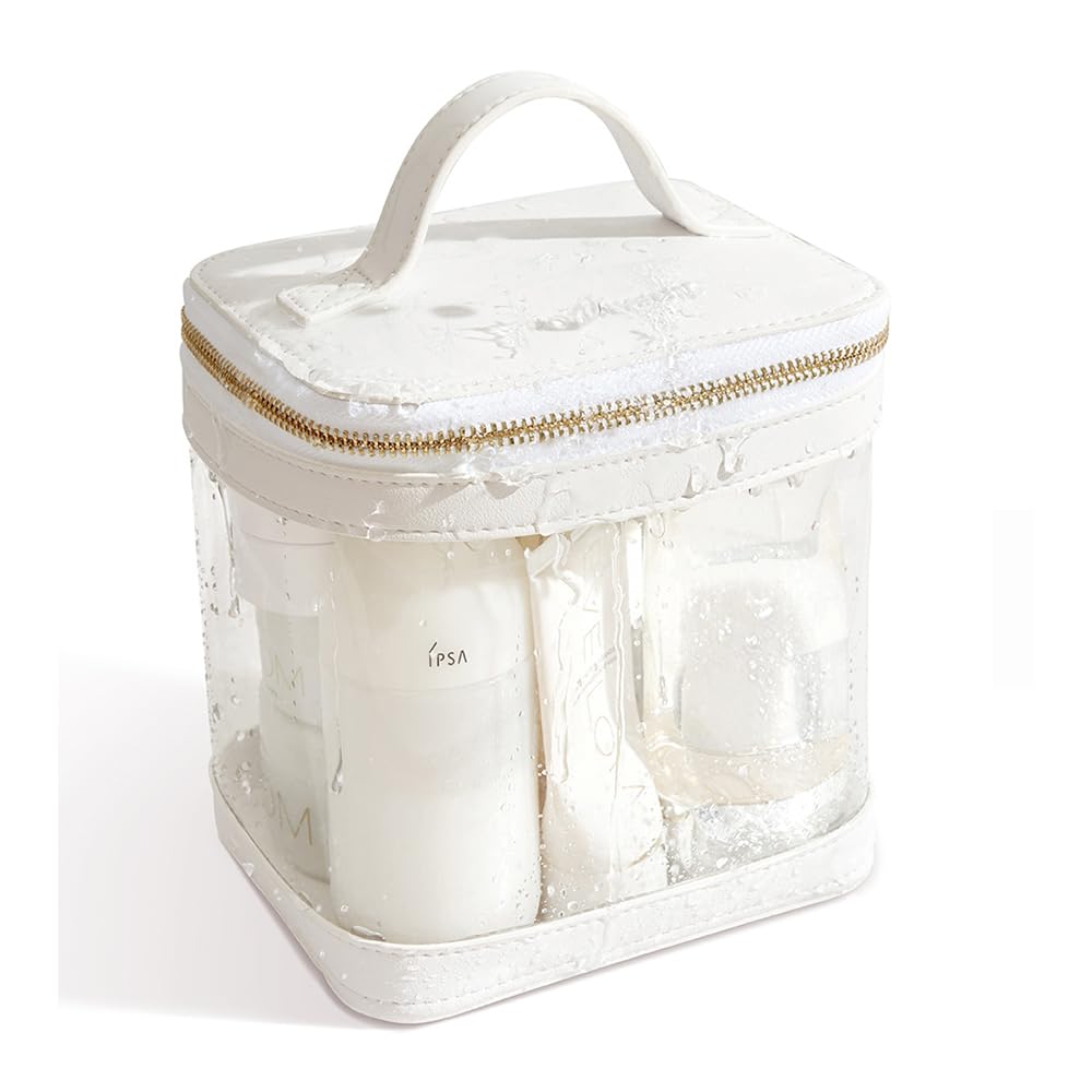 CamdeezROWNYEON Clear Makeup Bag, Travel Toiletry Bag Transparent Cosmetic Case with Zipper, Portable Make Up Organizer Clear Car Bag for Essentials with Handle (White)