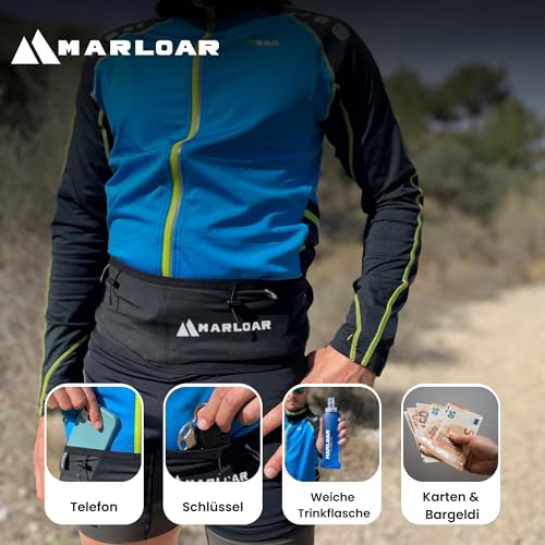 MARLOAR Laufgürtel mit Soft Flask 250 ml – Verstellbarer Running Belt für Herren & Damen, Trailrunning & Jogging, Rutschfester Sitz, Taschen für Handy & Schlüssel (Größe M)