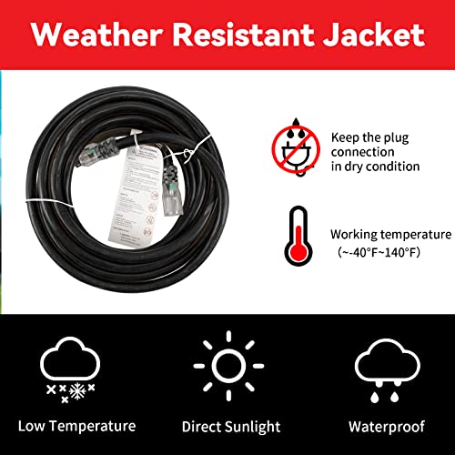 Ep 3 Ft Lighted Outdoor Extension Cord - 10/3 Sjtw Heavy Duty Black Extension Cable With 3 Prong Grounded Plug For Safety, Ul Listed #TOP4