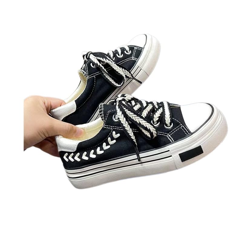 Sneakers Donna,Sneakers da Donna con Plateau in Tela, Basse, con Lacci Spessi E Suola Ammortizzata per L'Uso Quotidiano.