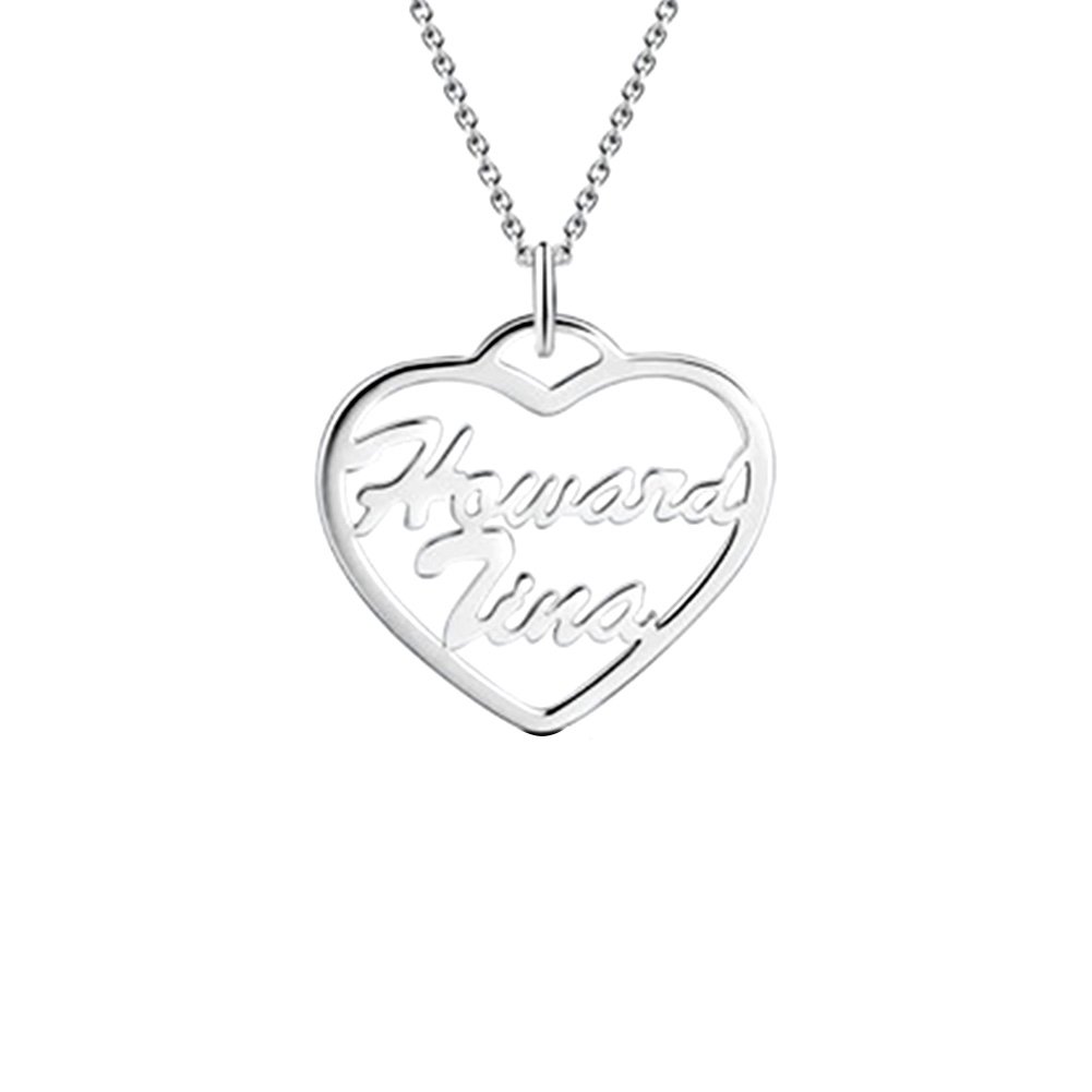 LAOFO 925 Sterling Silver Personalised Love Heart Chic Necklace Customized Any Name