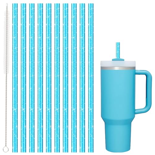 Image of Replacement Straw for Stanley Cup 40 oz 30 oz 64 oz Tumbler, 10 Pack Long Reusable Color Straws with Cleaning Brush, Dishwasher Safe, Plastic Straws for stanley cup accessories Blue