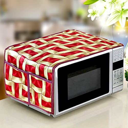 Image of KANUSHI Industries Microwave /Oven Top Cover with 4 Utility Pockets (VAR1-MICRO-RED-GOLDEN-LINE-01)