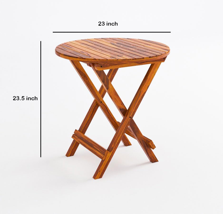 Image of Wooden Foldable Coffee Table | Round Folding Tea Table for Living Room, Patio & Outdoor | Portable End Table for Picnic, Balcony & Garden (Natural Finish)