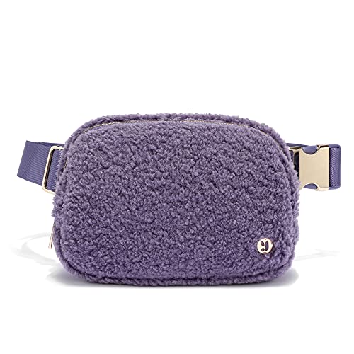 FODOKO Sherpa Belt Bag Fleece Crossbody Bag Fanny Pack for Women Fashionable Everywhere Waist Bum Bag Pack with Hardware Buckle (Purple)