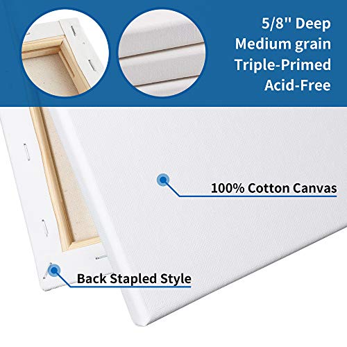 Image of FIXSMITH Stretched White Blank Canvas - 12 x 16 Inch, Bulk Pack of 8, Primed, 100% Cotton, 5 /8 Inch Profile of Super Value Pack for Acrylics,Oils & Other Painting Media.