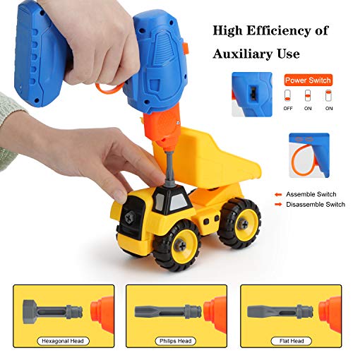 kuaima Take Apart Construction Truck Toys Set Excavator Dumper Bulldozers Toy Set Gift Set Science Education DIY Toy Kids Stem Building Toy for Boy Girls Aged 3-10