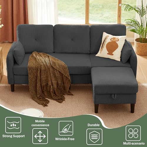 Image of 3 Pieces Sofa Set for Living Room with Sofa, Storage Ottoman and Single Chair
