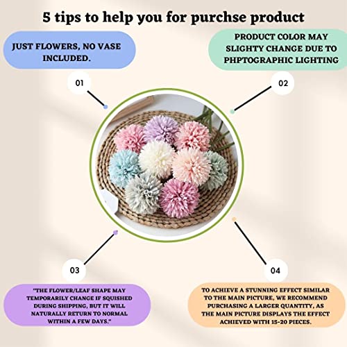 Image of SATYAM KRAFT 5 Pcs Artificial Chrysanthemum Hydrangea Ball Flower Sticks for Home, Office, Bedroom, Balcony, Living Room, Table, Wedding & Craft Decoration (Fabric, Without Vase) (Multicolor)