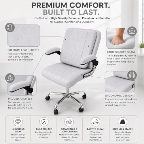 Image of Furnitures Flip Executive Office Chair with Flippable Pillow | Ergonomic Leatherette Computer Chair | Height Adjustable Revolving Chair with Chrome Base |, Grey