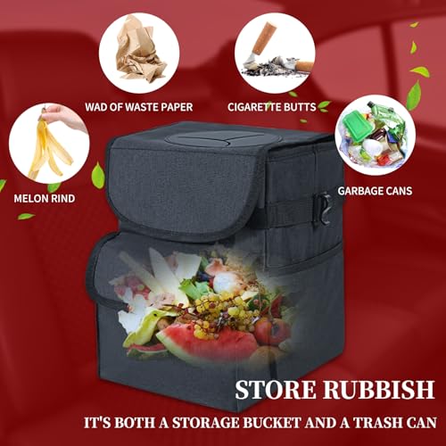 Image of Car Trash Can With Lid, Hanging Car Trash Can Size Combination 2 Sets, Can Be Hung In The Back /Front Row, Waterproof And Leak-Proof Suitable For SUV, Sedan, Detachable And Foldable Car Trash Bin