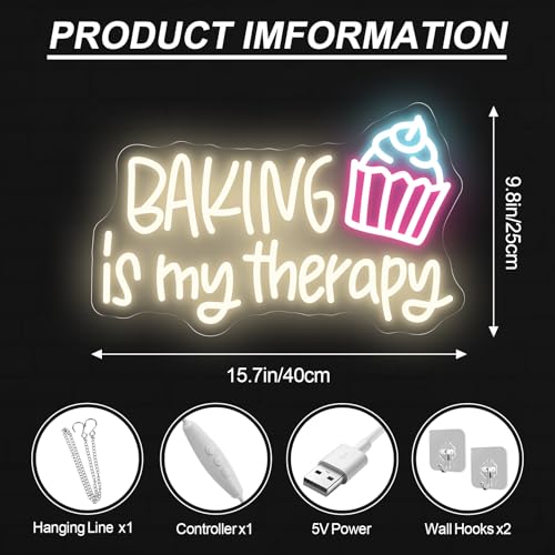 Image of Baking Is My Therapy Neon Sign Bakery Shop House LED Light