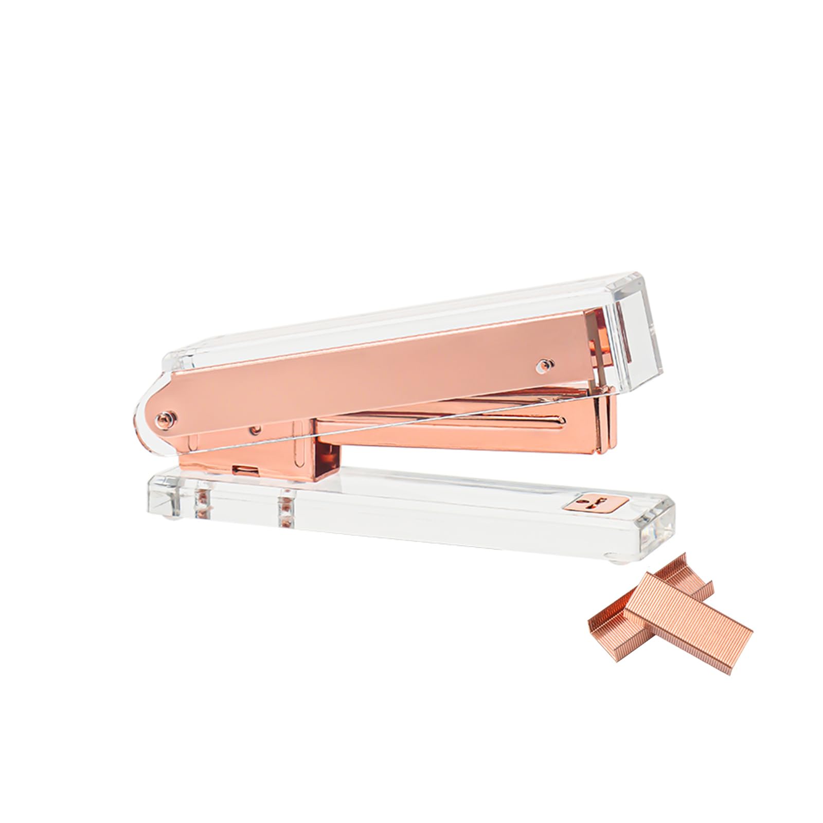 Mogoostry Acrylic Metal Stapler # 10 Desktop Stapler with No.10 Staples Refill Heavy Duty Office Mini Stapler Desk Binding Accessiories (Rose Gold)