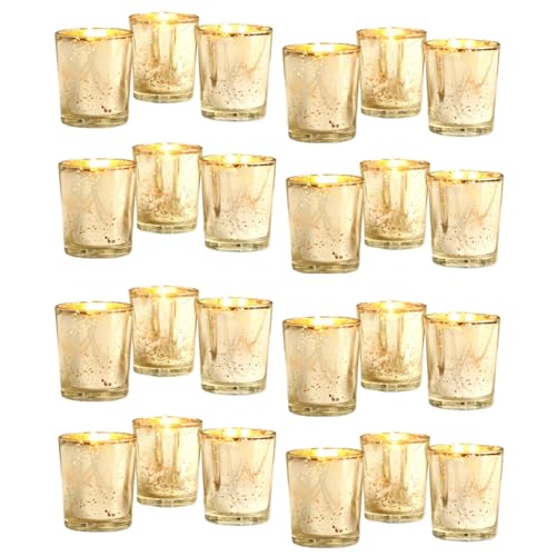 Image of Hosley Set of 24 Gold Mercury Filled Glass Votive Candles. Ideal Gift for Weddings, Bridal Showers, Parties, Home Decor, and Special Events
