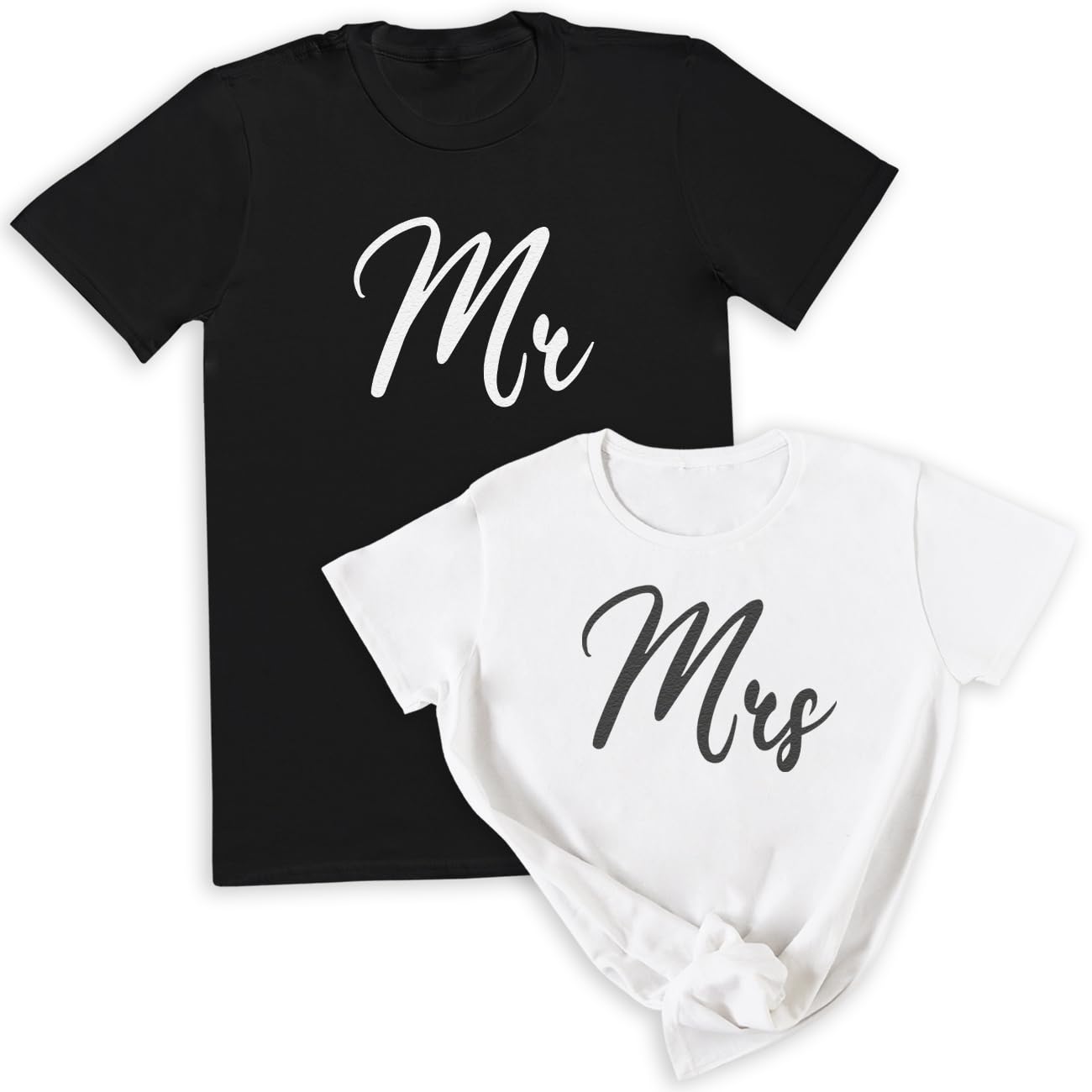 Mr & Mrs Script - Matching Shirts T-Shirts - Couples Gift Set - (Sold Separately) Black
