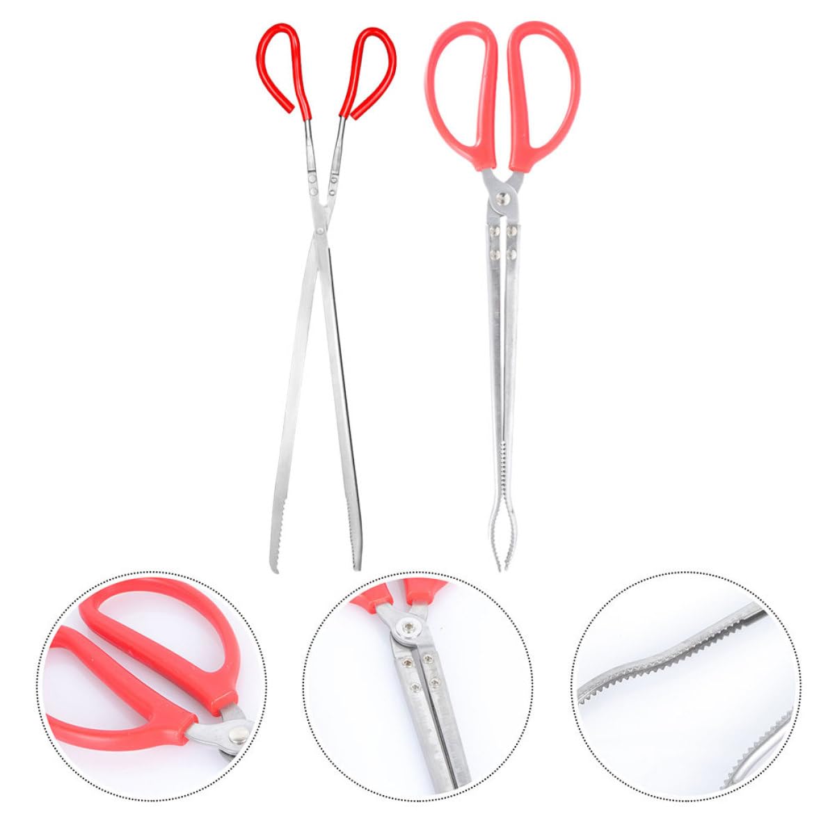 Healvian Pinzas Para Serpientes De Acero Inoxidable 2 Piezas 52 Cm (boca Curva y Recta) Mango Antideslizante Para Captura Segura, Alimentación y Manipulación De Reptiles Exteriores y Casa